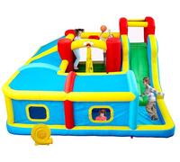 WELLFUNTIME - Inflatable house with slide, jumping castle with blower and wave pool, basketball edge, long tunnel