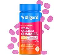 Wellgard Vegan Calcium Gummies for Women & Adults, Extra Strength with Vitamin D3 & Phosphorus, Chewable Calcium for Bones, Teeth & Muscles, Peach Flavour, Gluten Free, 60 Gummies