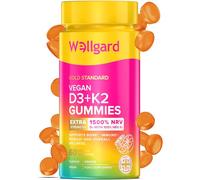 Wellgard Vegan Vitamin D3 K2 Gummies for Adults - Extra Strength D3 3000 IU (1500% NRV) & K2, Bone, Muscle & Immune Support, Orange Flavour, 60 Vegan Gummies, Gluten Free