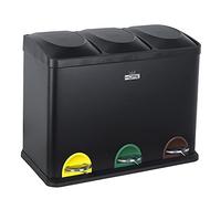 WELLHOME Recycling Bin 45 l, 3 Compartments, Trash Recycling/Recycling Buckets, for Paper, Glass and Plastic, Optimal for Home, Office, Interior, Outdoor, Black