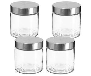 WELLHOME Set of 4 Glass Jars and Stainless Steel 750 ml, x4