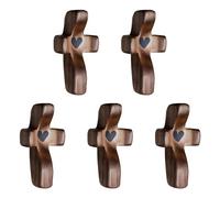 wellhouse Encouragement Gift Wooden Cross Fingertip Stress Relief Gifts Pocket Small Cross Religious Gift Handheld Wooden Cross My Heart(Walnut 5pcs)