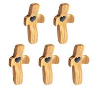 wellhouse Encouragement Gift Wooden Cross Fingertip Stress Relief Gifts Pocket Small Cross Religious Gift Handheld Wooden Cross My Heart(Olive 5pcs)