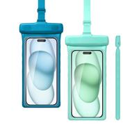 wellhouse Waterproof Phone Pouch, Waterproof Phone Case for iPhone 16 15 14 13 12 Pro Max XS Samsung, IPX8 3D Cellphone Dry Bag Beach Essentials (2 Pack -Earl Blue & Green 7.0", 7 inch)