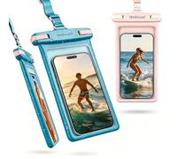 wellhouse Waterproof Phone Pouch, Waterproof Phone Case for iPhone 16 15 14 13 12 Pro Max XS Samsung, IPX8 3D Cellphone Dry Bag Beach Essentials (2 Pack - Blue & Pink8.0, 8 inch)