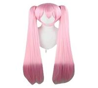 WELLHY Anime Cosplay Costume Wig with Double Ponytails Wig for Girls Long Straight Wavy Synthetic Hair with Bangs for Halloween Party Carnival (Brown) Coser Wig (Color : Blue) (Color : Pink)