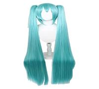 WELLHY Anime Cosplay Costume Wig with Double Ponytails Wig for Girls Long Straight Wavy Synthetic Hair with Bangs for Halloween Party Carnival (Brown) Coser Wig (Color : Blue) (Color : Blauw)