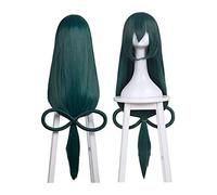 WELLHY Anime Cosplay Wig Dark Green Long Straight Synthetic Hair with Bow Wigs for Women for Halloween Cosplay Coser Wig