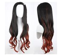 WELLHY Anime Cosplay Wig Demon Slayer Wig Women Long Wavy Black & Orange Wig for Kamado Nezuko Role Play Wigs with Wig Cap for Party Daily Halloween Coser Wig