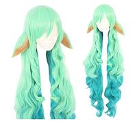 WELLHY Anime Cosplay Wig Star Guardian Women Green Hair Wig and 2 Ears Soraka Role Play Halloween Wigs with Wig Cap Coser Wig