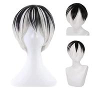 WELLHY Anime Cosplay Wigs Short Black White Boy Girl Anime Show Party Synthetic Heat Resistant Hair Wig Coser Wig