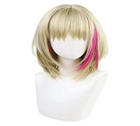 WELLHY Anime Kawai Rika Cosplay Wonder Egg Priority Rika Kawai Cosplay Wig Yellow Mixed Pink Short Curly Party Hair Halloween Accessory Women Girls Coser Wig