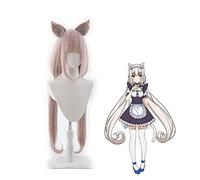 WELLHY Anime NEKOPARA Vanilla Cosplay Wig Cat Ears Long Pink Wig Heat-resistant Fiber Hair with Wig Cap Halloween Party Grils Women Coser Wig