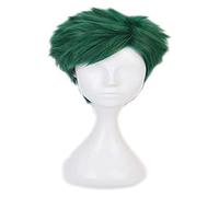 WELLHY Anime Twisted-Wonderland Cosplay Wig Men Short Bob Cut Curly Side Part Green Wig for Trey Clover Role Play Halloween Wigs with Wig Cap Coser Wig