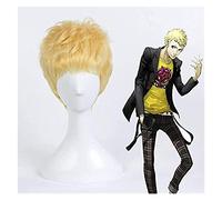 WELLHY Cosplay Wig 12 Men's Persona 5 Ryuji Sakamoto Short Golden Hairstyles Synthetic Cosplay Full Wigs Halloween Costume Party Wigs +Wig Cap for Coser