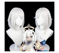 WELLHY Cosplay Wig 14inch Genshin Impact Wig Anime Cosplay Paimon Wig Silver Gray Wig with Free Wig Cap for Halloween Party Carnival Nightlife Concerts Weddings for Coser