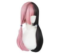 WELLHY Cosplay Wig 24inches 60cm Pink and Black Lolita Wig Halloween Straight Cosplay Wig with Bangs Heat Resistant Synthetic Hair + Wig Cap for Coser