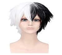 WELLHY Cosplay Wig Anime Cosplay Clothing Wigs for Monokuma Short Black White Boy Girl Anime Show Party Hair with Free Wig Cap for Coser