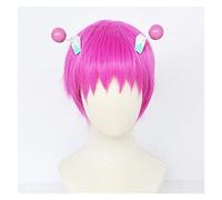 WELLHY Cosplay Wig Anime Cosplay Costume Saiki K. Wig Saiki Kusuo Wig Purple Pink Short Hair with 2 Headdress Wig Cap for Halloween Party Coser Wig