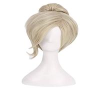 WELLHY Cosplay Wig Anime Cosplay Wig Angela Mercy Wig Short Linen Blonde Ponytail Heat Resistant Synthetic Hair Wig with Free Wig Cap for Party Daily Halloween Coser Wig