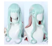 WELLHY Cosplay Wig Anime Cosplay Wig High-Rise Invasion Shinzaki Kuon Wig Long Curly Gradient Blue Gold Synthetic Hair Role Play Wigs with Free Wig Cap for Party Daily Halloween Coser Wig