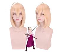 WELLHY Cosplay Wig Anime Fate Grand Order Sakura Saber Okita Souji Wig Cosplay Costume Fate Go Women Short Synthetic Hair Halloween Party Wigs for Coser