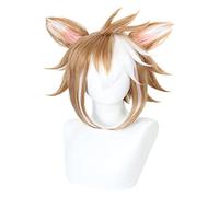 WELLHY Cosplay Wig Anime Game Cosplay Wig for Genshin Impact Gorou with Twin Clip Ears Mixed Color Hair Modeling Party Dress Up Wig Heat Resistant Synthetic Hair + Wig Cap for Coser
