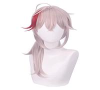 WELLHY Cosplay Wig Anime Game Cosplay Wig for Genshin Impact Kaedehara Kazuha Women Semi Long Gray Red Hair Modeling Party Dress Up Wig Heat Resistant Synthetic Hair + Wig Cap for Coser