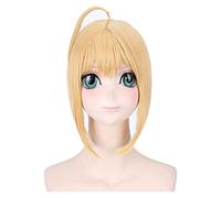 WELLHY Cosplay Wig Anime Game Fate/Grand Order Apocrypha FGO Saber Lily Wig Golden Hair Cosplay Wig Role Play Halloween Hair Synthetic 40cm for Coser