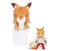 WELLHY Cosplay Wig Anime Sewayaki Kitsune no Senko-san Senko Wigs Cosplay Costume Gradient Short Hair Halloween Party Wig with Ears for Coser