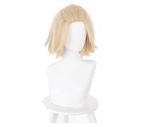 WELLHY Cosplay Wig Anime Tokyo Revengers Manjiro Sano Cosplay Wig Golden Blond Short Heat Resistant Hair Synthetic Cosplay Wigs + Wig Cap for Coser