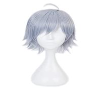 WELLHY Cosplay Wig Anime Twisted-Wonderland Cosplay Wig Men Short Grey Synthetic Wigs Short Curly Cut with Dumb Hair for Silver Role Play Halloween Wigs with Wig Cap for Coser