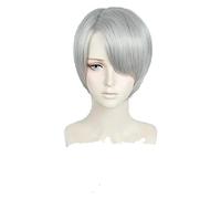 WELLHY Cosplay Wig Anime Yuri!!! on Ice Nikiforov Victor Men's Short Light Gray Heat Resistant Cosplay Costume Wig for Coser