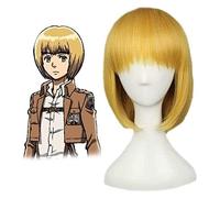 WELLHY Cosplay Wig Attack on Armin Arlert Shaggy Layered Yellow Bob Synthetic Cosplay Wig + Wig Cap FLYAND for Coser