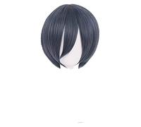 WELLHY Cosplay Wig Black Butler Kuroshitsuji Ciel Phantomhive Cosplay Wigs Short Grey Blue Heat Resistant Synthetic Hair Wig + Wig Cap for Coser