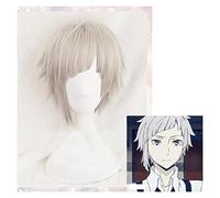 WELLHY Cosplay Wig Bungou Stray Dogs Cosplay Atsushi Nakajima Wig Short Straight Light Gray Heat Resistant Hair Halloween Anime Role Play + Wig Cap for Coser