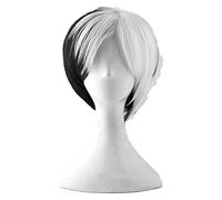 WELLHY Cosplay Wig Cruella Deville De Vil Cosplay Wigs Short Black White Mixed Fluffy Heat Resistant Synthetic Hair Wig + Wig Cap for Coser