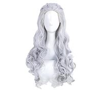 WELLHY Cosplay Wig Daenerys Targaryen Cosplay Wigs Long Wavy Silver Grey Heat Resistant Synthetic Hair Wig + Wig Cap for Coser