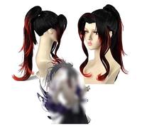 WELLHY Cosplay Wig Demon Slayer Anime Cosplay Wig Black Red Long Straight Hair Ponytail 65 cm / 25.6 Inch with Free Wig Cap Synthetic Full Wig for Women Lady Girl Party for Coser