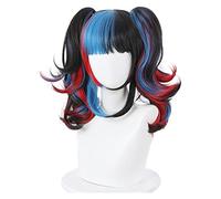 WELLHY Cosplay Wig FGO Fate/Grand Order Sei Shonagon Cosplay Wig Black Blue Red Mixed Curly Heat Resistant Synthetic Hair Party Wigs + Wig Cap for Coser