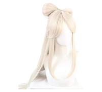 WELLHY Cosplay Wig Game Genshin Impact Ningguang Cosplay Wig Long Straight Beige Wigs with Bow Heat Resistant Synthetic Hair Halloween for Coser