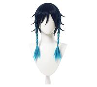 WELLHY Cosplay Wig Game Genshin Impact Venti Cosplay Wigs Gradient Blue Short Cosplay Wig Braided Wigs Heat Resistant Synthetic Hair for Coser