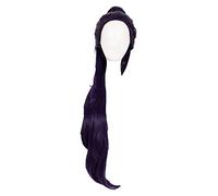 WELLHY Cosplay Wig Game OW Widowmaker/Amelie Lacroix Cosplay Wig 100cm Long Dark Purple with Clip Ponytail Heat Resistant Synthetic Wig + Wig Cap for Coser