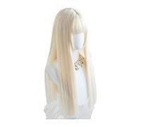 WELLHY Cosplay Wig General Daily Lolita Cosplay Wigs High-Temperature Fiber Synthetic Hair Beige Long Natural Straight Hair Wigs + Wig Cap for Coser