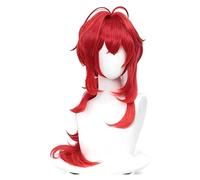 WELLHY Cosplay Wig Genshin Impact Diluc Cosplay 60cm Red Hair Long Curly Styled Heat Resistant for Adult Men Women Halloween Role Play Anime Wigs for Coser
