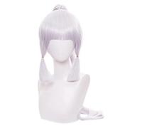 WELLHY Cosplay Wig Genshin Impact Kamisato Ayaka Cosplay Halloween Long Straight Ponytail Bangs Temples Synthetic Hair Role Play Cosplay Anime Wig for Coser