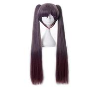 WELLHY Cosplay Wig Genshin Impact Mona Cosplay Dark Purple Wig Pigtails Cosplay Anime Cosplay Wigs Heat Resistant Synthetic Wigs Halloween for Coser
