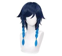 WELLHY Cosplay Wig Genshin Impact Venti 50cm Wigs Gradient Blue Short Braided Heat Resistant Synthetic Hair Game Anime Cosplay Halloween + Wig Cap for Coser