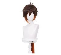 WELLHY Cosplay Wig Genshin Impact Zhongli Cosplay 90cm Long Ponytail Brown Orange Wig Anime Heat Resistant Hair Synthetic Cosplay Wig + Wig Cap for Coser
