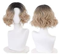 WELLHY Cosplay Wig Loki Sylvie Womens Ombre Blonde Cosplay Wigs Short Curly Wavy Wigs Synthetic Halloween Party Outfit Props for Coser